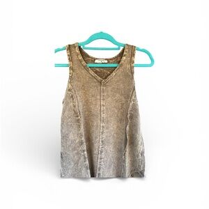 Zenana Acid Washed Mocha V‑Neck Sleeveless Tank Top